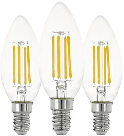 EGLO Set aus 3 E14 Filament LED Lampen, Edison Glühbirne transparent | 7 Watt (entspricht 60 Watt), 806 Lumen, Leuchtmittel warmweiß, 2700 K, Glühlampe C35, Ø 3,5 cm