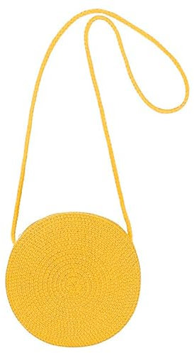 Jamron Handgefertigte Rund Strohtasche Crossbody Umhängetasche Böhmische Strandtasche mit Reißverschluss SN0702152 Groß Gelb