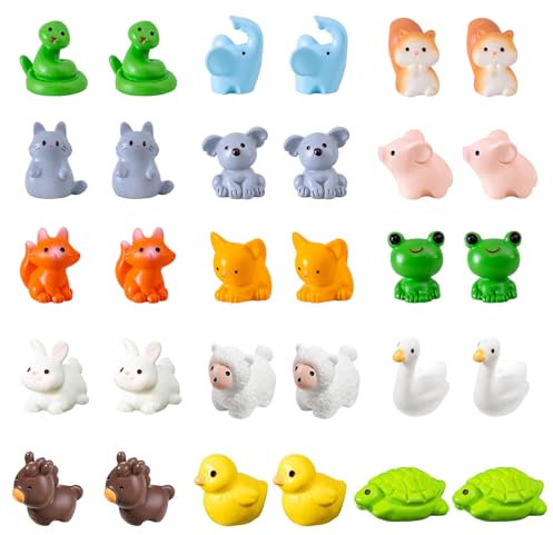 Bzzerumy 30pcs Mini Tier 15 Styles Tiny Resin Tiere Miniatur kleine Tierfiguren Bulk für Micro Fairy Garten Landschaft Zubehör Puppenhaus verstecken Crafts Decor Aquarium Spielzeug