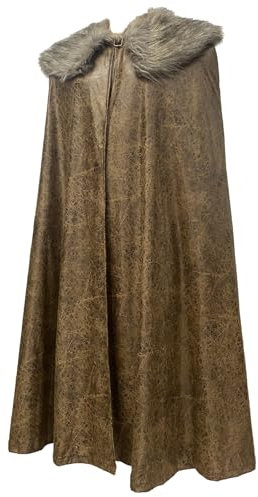 HiiFeuer Mittelalterlicher Barbarenmantel mit Kunstpelzschal, Wickelkragen Wikinger-Krieger-Umhang, Renaissance-Rollenspiel Kostüm (Braun S)