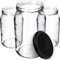 KADAX Bocaux en verre de 900 ml, Pots de Conservation avec Couvercles Hermétiques pour Conserver les Confitures et Cornichons (Noir Mat, Lot de 24)