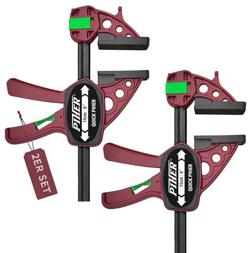 Piher Quick Einhandzwinge | 2er Set | starke Schraubzwinge mit 150kg Spannkraft | Spannen und Spreizen | (15cm)