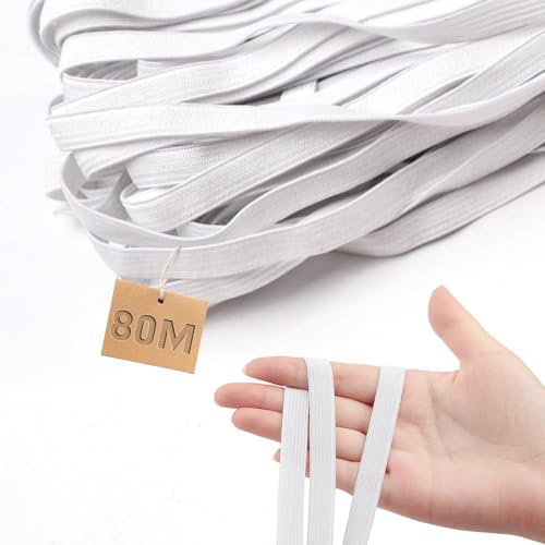 TXXATX Gummiband Nähen 10 mm Gummiband 80 m Gummiband Elastisches Band Weiß Hosengummi Gummilitze Gummiband Breit für DIY Handwerk Nähen Haushalt Stoffe Zum Nahen Bekleidung Masken