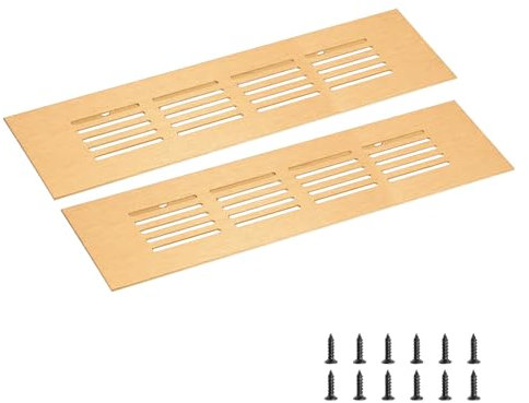 sourcing map Rectangle Ventilation Grille, Aluminum Alloy Mesh Air Vent Cover Louvered Ventilation Cover with Mounting Screws for Cabinet Shoe Closet (200x50mm/8x2, Gold Tone)