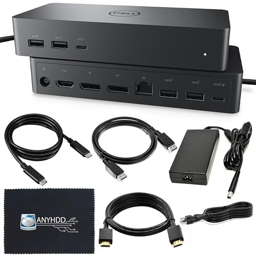 UD22 Dell Docking Station Pacchetto doppio monitor - USB-C/USB-A Universal Dock Station per laptop con adattatore CA da 130 W + cavo HDMI + cavo DisplayPort + cavo USB-C + panno in microfibra