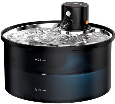 Fontaine a Eau Chat sans Fil: Fontaine à Eau pour Chat avec Detecteur de Mouvement - 3,2L Distributeur Chien Automatique à Pile - Batterie 4000mAh Rechargeable - INOX Plateau D’abreuvement