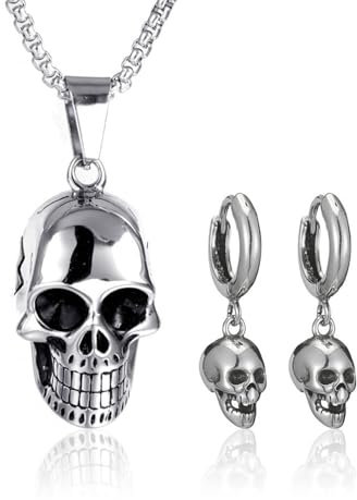 CHROMACRAFT 1 Par De Pendientes De Calavera Y 1 Collar De Calavera, Joyería Gótica, Joyería Personalizada De Moda, Joyería Creativa
