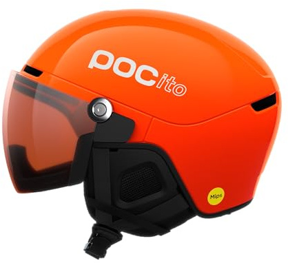 POC Obex Visor Cascos de esquí, Unisex niños, Fluorescent Orange/Clarity POCito/Partly Sunny/Light Orange, M-L (55-58cm)