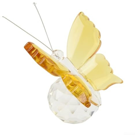 Handgefertigter Briefbeschwerer aus Glas mit Schmetterlings-Motiv, spirituelles Symbol, 6,9 x 2,8 cm (gelb)