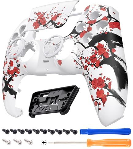 eXtremeRate LUNA Redesigned Front Shell Touchpad Compatible with ps5 Controller BDM-010 020 030 040 050, Winter Blossom Replacement Faceplate Case Touch Pad Compatible with ps5 Controller