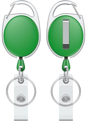Uniclife 2er-Pack Einziehbare Schlüsselanhänger Ausweishalter Robustes Schlüsselband Starkem ABS Ausweisclip Gehäuse Edelstahl Spiralfeder 61 cm Nylonseil Karabinerhaken Schlüsselring Grün