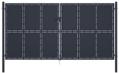 Emmtore Gartentor Gartentür Hoftor Hoftür Gartenpforte Zauntor Zauntür Doppeltor Tor Garten Zaun Pforte Doppelflügeltor Stahl Anthrazit,400 x 175 cm