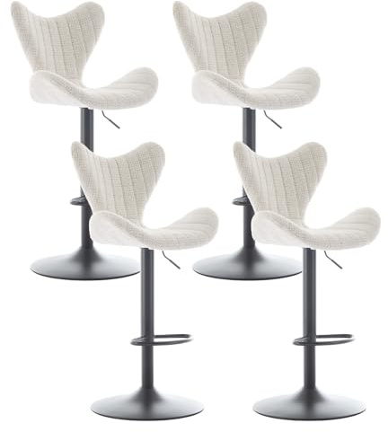 Ya-Home Barhocker 4er Set höhenverstellbar mit Lehne, Chenille, Hafermilch | Küchenhocker mit Fischschwanz-Rückenlehne, Metallsockel mit Fußstütze, Barstühle drehbar, Warmes Chenille-Gewebe