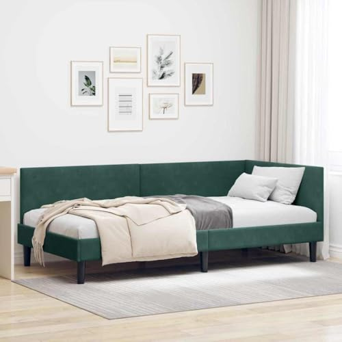 vidaXL Contemporary Velvet Corner Bed Frame with Adjustable Headboard and Engineered Wood - Perfect for adding a modern touch to your room!