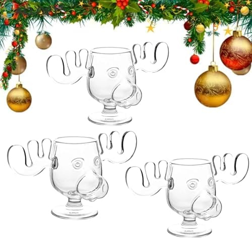 Generisch Christmas Glasses National Christmas Holiday, Elk Glasses Christmas Glass, Elk Glasses Christmas Vacation, Creative Elk Shot Glass Made of Glass, Christmas Cup, Moose Mug, Holiday Gifts