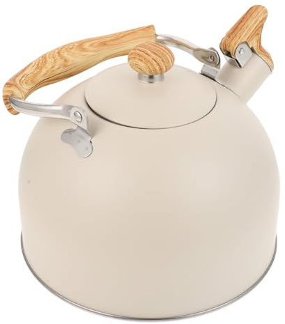 iplusmile Bouilloire Sifflante Inox Beige avec Poignée Ergonomique Compatible Cuisinière Induction et Gaz pour Eau Chaude Thé Voyage