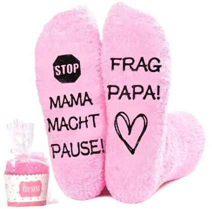 Mama Geburtstagsgeschenk,Geschenke für Frauen Mutter Geschenk Geburtstag Frau Lustige Socken Damen Happy Socks Kuschelsocken Mama Macht Pause Frag Papa,für Beste Freundin Mütter Ehefrau Weihnachten