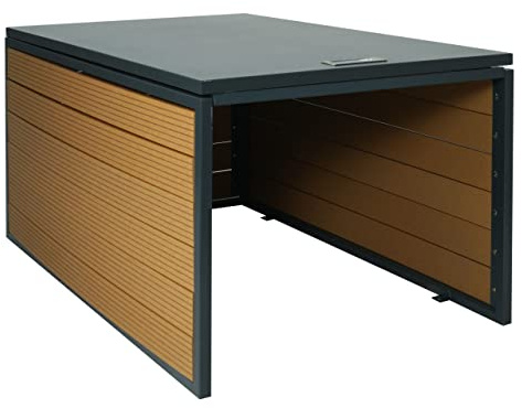 PROREGAL XL Mähroboter-Garage mit Deckel HxBxT 43x70x90cm WPC Metall Eiche-Optik Dach Unterstand für Rasenmäher universal