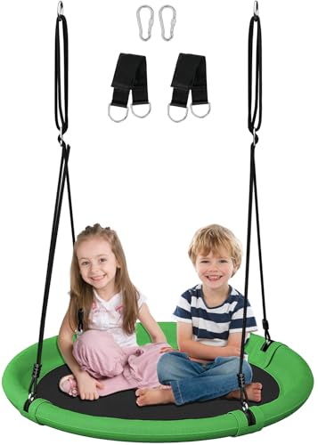 Koutemie 102cm Saucer Tree Swing, Green‑Black Heavy‑Duty Outdoor Swing
