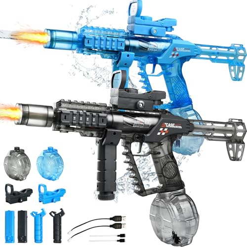 2 Pack Electric Water Guns for Kids Adults, Automatic Water Pistols Squirter Toys with LED Lights & Adjustable Grip, Outdoor Summer Pool Water Pistol Toys for Boys Girls, Blue and Black