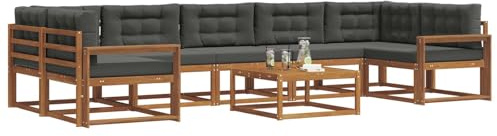 vidaXL Outdoor-Sofagarnitur mit Kissen 8 pcs Natur und Anthrazit, Ecksofa-Set aus Akazienholz, modernes Gartenmöbel, Flexibles modulares Sitzen für Terrasse und Hinterhof-Lounge, beige Stil