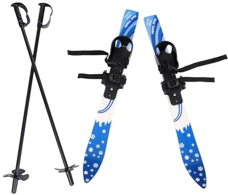 Kinderski Set, mit Sicherheitsbindung für Anfänger Schnee Ski, ABS PE Material, belastbar bis 50 kg, mit Skistöcken Sport Ski Set, blau