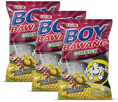 Boy Bawang Cornick Barbeque - Crispy Delicious and Gluten Free Corn Nuts 100g Pack of 3