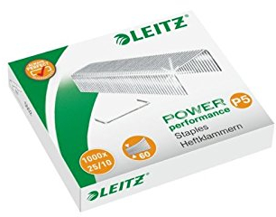 Leitz Heftklammern 25/10. Fr Heftgert 5552. Heftleistung: 60 Blatt/6 mm. Material: verzinkt. Inhalt: 1000 Stck.