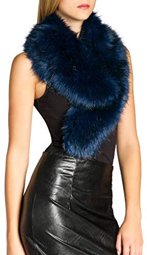 Caspar STO001 Damen Kunst Pelzkragen, Farbe:blau, Größe:One Size