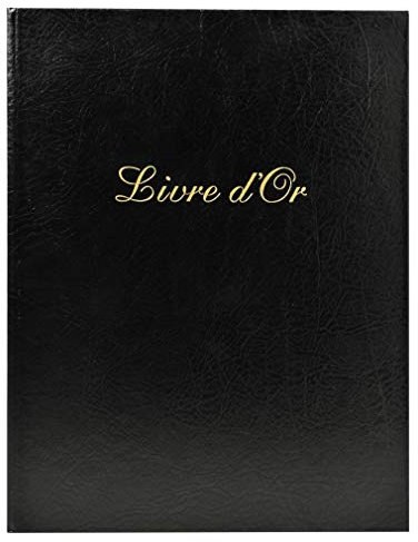 Exacompta - Réf. 4981E - 1 Livre d'or simili-cuir - Format vertical : 27 x 22 cm - Tranche or avec titre en lettres dorées - 100 pages blanches unies - Coloris : Noir
