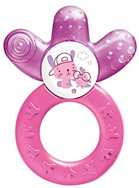MAM Cooler New, Beißring für Babys fördert Sehsinn & Motorik, Greifling mit Wasserkühlteil erreicht auch die Backenzähne, ab 4+ Monate, orange/pink
