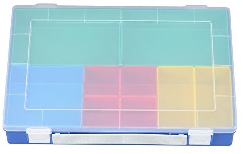 hünersdorff Sortimentskasten PP-Premium mit 9 Einsatzboxen | Tragegriff | stabile Sortierbox für Schrauben und andere Kleinteile | herausnehmbare Einsätze | 22,5 x 33,5 x 5,5 cm, bunt