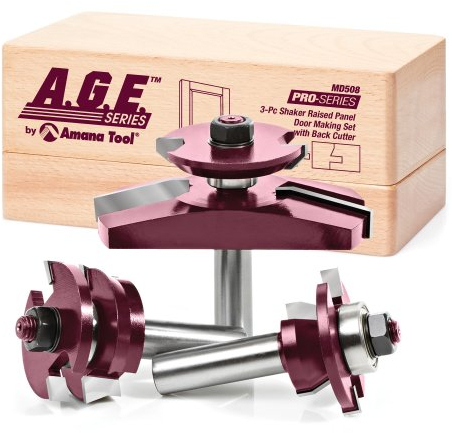 A.G.E. Series by Amana Tool MD508 Shaker Raised Panel Cabinet Door Making Carbide Tipped Router Bit Set with Back Cutter and 1/2-Inch Shank, 3-Piece