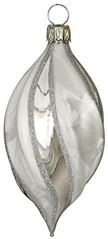 Jingle Bells Lauscha Weihnachtsbaumschmuck, Mundgeblasene Christbaumkugel, Silber mit Dekor, Glas, Modern, Eislack, 4 Stck., 5 cm, Weihnachten