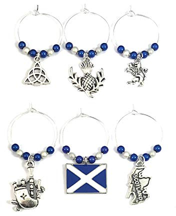 Libby's Market Place Scottish Scotland Wine Glass Charms with Organza Gift Bag