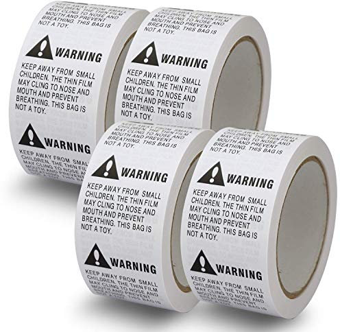 BETCKEY - Suffocation Warning Stickers 50mm x 50mm(2 x 2), 2000 Weiß Warnung vor Ersticken Sicherheit Aufkleber, SUFFOCATION WARNING KEEP AWAY FROM CHILDREN, Ideal für Plastikbeutel 4 Rollen =