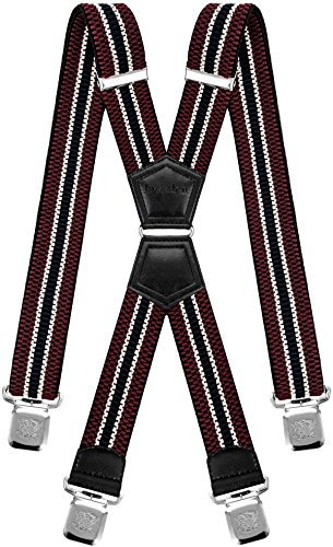 Decalen Hosenträger Herren Extra Stark Breit 4 cm mit sehr starken 4 metall Clips Lang Einheitsgröße für Männer und Damen Einstellbar und Elastisch X Style (Weinrot Beige Dunkelblau)