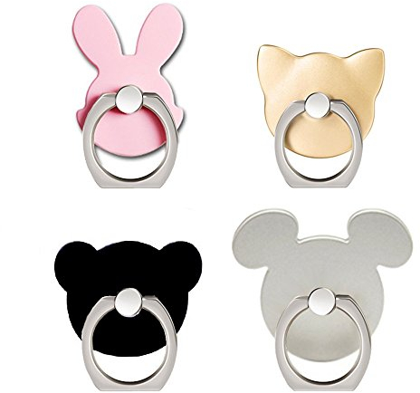 Cell Phone Ring Holder, CNYMANY 4 Packs Animal Finger Grip Kickstand Stand for Universal Smartphone iPhone Samsung Galaxy S8 LG Huawei - Cat, Bear, Rabbit, Mouse