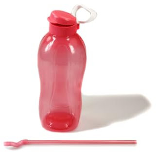 Tupperware To Go Eco 2 L rot + Halter + Strohhalm Trinkflasche Clippverschluss