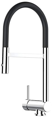 Unterfenster Wasserhahn Küchenmischer mit schwenkbarem Auslauf und abnehmbarer 2 strahl Handbrause - Gesamthoehe abgeschwenkt nur 60mm // Griff auf linker Seite (schwarz)