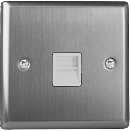 Varilight Single Telephone Secondary Extension Socket - Classic Brushed Steel with White Insert