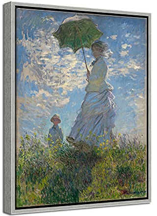 Wieco Art M0103-P Kunstdruck, Frau mit Sonnenschirm, Claude Monet, berühmte Ölgemälde, Reproduktion, Klassische Bilder für Wohnzimmer, Lesesaal, Home Office, Dekoration, M0103-P 12x16inch(Framed)