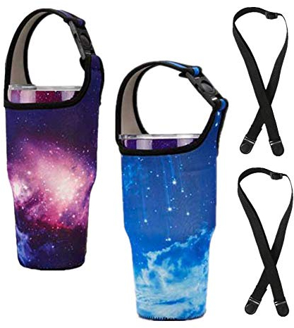 Tumbler 30oz Carrier Holder Pouch with Shoulder Strap, Fit for YETI, Rtic, Atlin, Ozark Trail, Rambler 30 oz Insulated Tumbler Coffee Cup, Neoprene Sleeve with Carrying Handle - Blue & Purple Sky