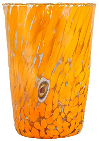 Venetian Emporium Murano Glass Drinking Glass Tumbler Orange Red Yellow Green Blue Hand Made Millefiori (Orange)