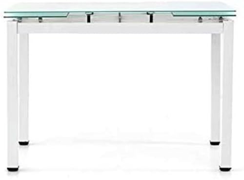 Mesa Extensible, con Estructura de Metal Blanco y balda de Cristal, 110x70x76