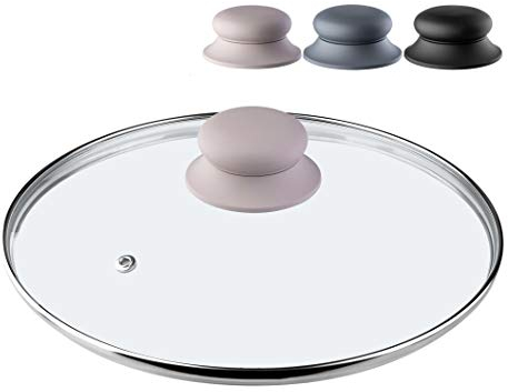 KADAX Tapa de cristal con mango de silicona, tapa resistente al calor para olla de 14 a 30 cm, tapa con orificio de vapor, tapa universal en diferentes tamaños (24 cm, beige)