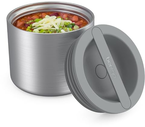 Bentgo Stainless Steel Insulated Food Container - Leak-Proof, Triple-Layer Insulation, Vacuum Seal, Built-In Handle, Wide Opening, 2.4 Cups (19 fl oz), for Cool/Warm Foods (Stainless Steel)