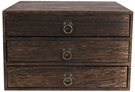 UPKOCH Schubladenbox Holzbox Holzkisten Holzschubladen Schubladencontainer Organizer 3 Schubladen Aufbewahrungsbehälter Make- Up Organizer Schubladenturm Tischdeko Schmink Mini Schmuck