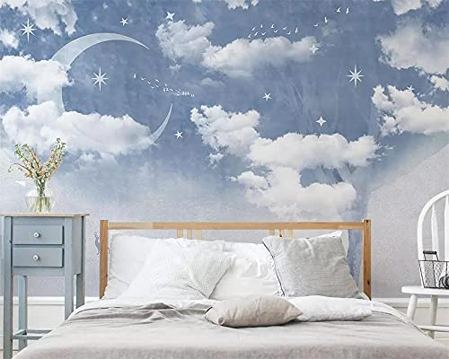 MUMUWUSG Fototapete 3D Effekt Wandgemälde Weiß Himmel Wolken Mond Wandbild Tapete Modern Vlies Riesiges Bild Wohnzimmer Schlafzimmer Jugendzimmer Wanddekoration 460X280Cm