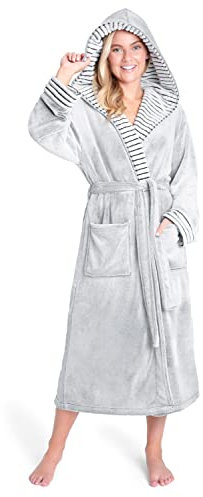 CityComfort Accappatoio da Donna con Pelo Morbido Girls Kimono Gowns Vestaglia Accappatoio in Pile - Nastro Avvolto Regalo di Natale (Due Toni Grigio, M)